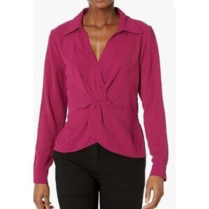 Calvin Klein Womens Large Mulberry Collared Long Sleeve Suiting Blouse NEW